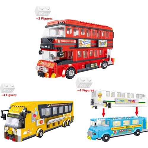 City BRT Tourist Double Deck Bus Building Blocks Kit Bricks High-tech School Car Vehicle Classic Model Toys For Children Gifts