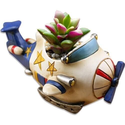 Colorful Aircraft Figure Succulent Vase Artware Retro Plane Plant Pot Garden Decoration