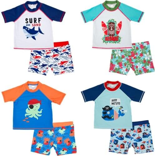 Ircomll 2021 New Baby Boy Swimwear Short Sleeve Swimwear Top+Pants Swimsuit Surfing Kids Clothing Swimming For 1-7 Year