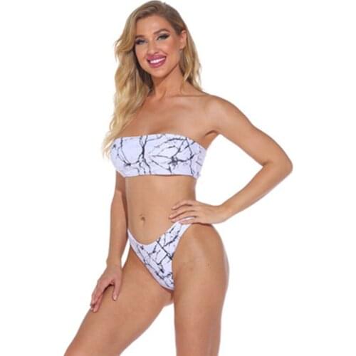 Summer Womens New Swimsuit Open Back Strapless Suit Tie Dye Print Sexy Rag Beach Wind Womens Swimsuit