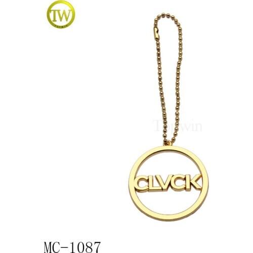 MC1087 custom handbag ball chain hang tag for bag metal logo tag for bags
