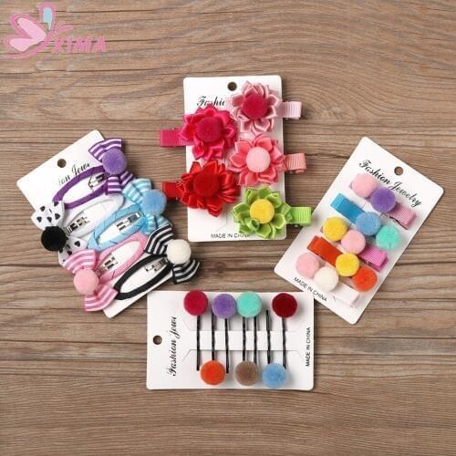 XIMA 5pcs/lot Girls Cute Mini Hairpins Barrettes Ribbon Bow Flower Headwear Hair Clips Kids Hair Accessories HC011