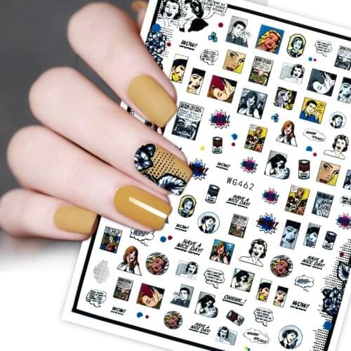 Cartoon Abstract Art Design Stickers for Nails Face Snake Flowers Manicure Nail art Decoration Nail Stickers