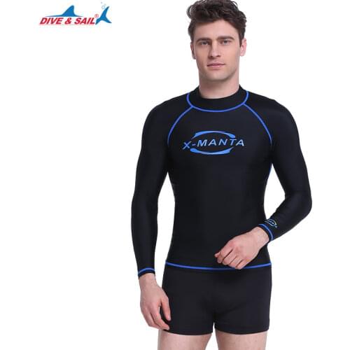 DIVE&SAIL Men Long Sleeve Diving Skin Lycra UPF 50+ Rash Guards Body Suits Snorkeling Jacket Anti-UV Wear Sports Clothes Surfing