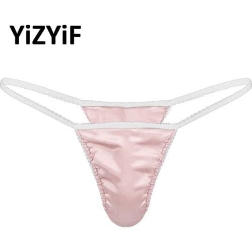 Underwear Mens Smooth Silky Satin Lingerie G-string Thongs Underwear Men Panties Low Rise Bulge Pouch T-back Thong Underpants