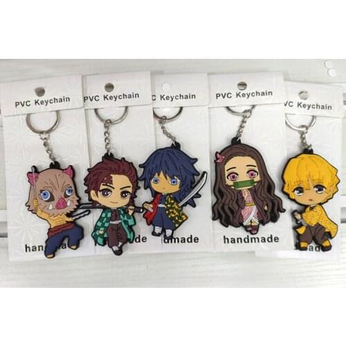 New 10pcs Japanese anime Kimetsu no Yaiba mix Double-sided PVC Key Chain For Best Gift