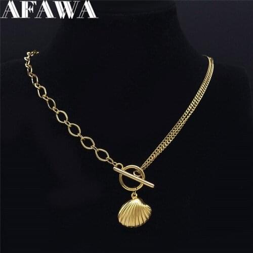 Punk Shell Stainless Steel Choker Necklace for Women Gold Color Chain Necklace Jewelry joyeria acero inoxidable NXS01