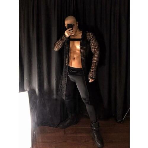 Bar DS performance clothing tide new men and women dj night atmosphere hip-hop dance team gogo perspective long coat cloak