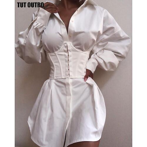 Elegant White Shirt Dress Women Lace Up TShirt Dress Mini Short Autumn Dresses Streetwear Winter Clothing Women