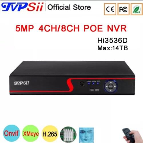 Red Panel Hi3536D Xmeye Audio 5MP 8CH 8 Channel H.265+ Face Detection 48V POE Onvif CCTV DVR NVR Network Video Recorder