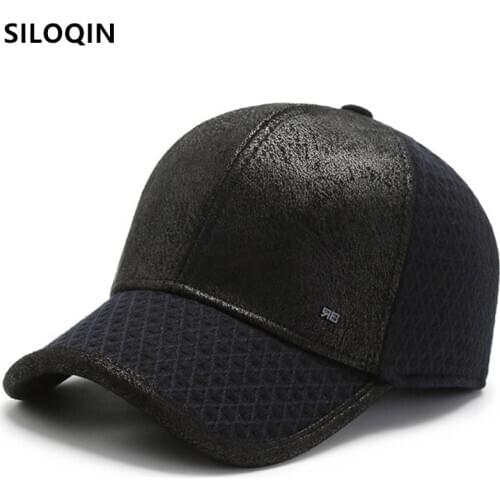 SILOQIN Mens Winter Hat Warm Earmuffs Hats Baseball Caps Adjustable Size Men Brands Cap New Dad Plus Velvet Thick Windproof Cap