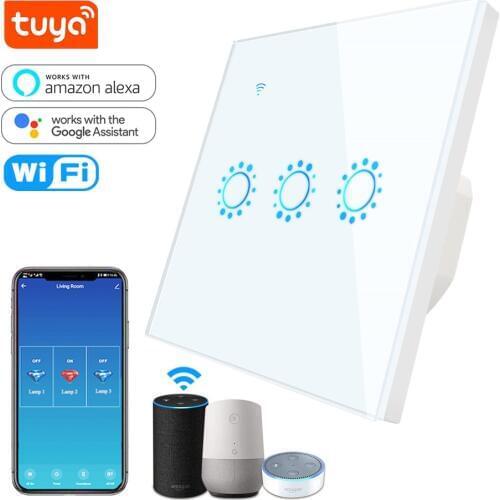 Tuya Smart Switch WiFi Light Switch EU 1 2 3 Gang Wall Glass Panel Touch Switch Compatible with Alexa Google Home Voice control