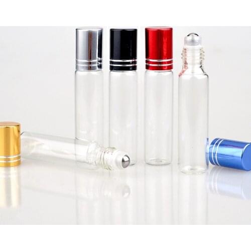 20pcs/lot 5ml 10ml Glass Perfume Bottles With Roll On Empty Cosmetic Essential Oil For Travel With Glass Steel Ball Roller
