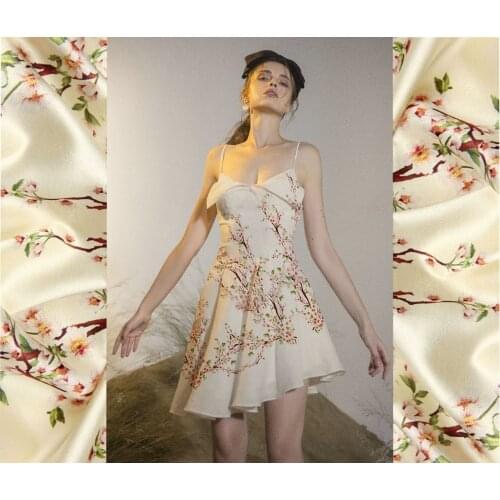 Stoffe Meterware Peach Blossom Gold Clothing Digital Print Fabric Heavy Silk Elastic Satin Silk Fabric One-piece Dress Fabrics