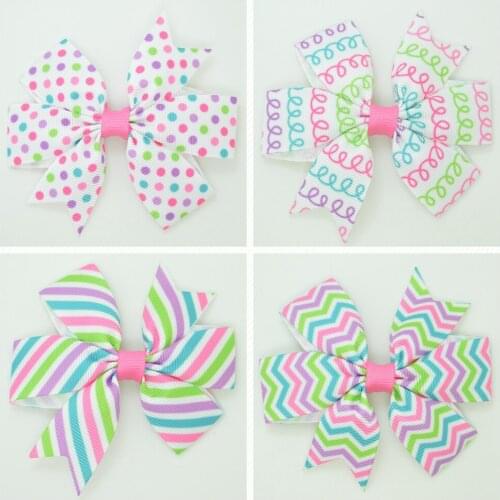 SUPWRF 3.1'' Easter chevron DOT cute bow Girls Hair Bow With Clip Boutique Printed Ribbon headwear diy wholesale 20 PCS T0929