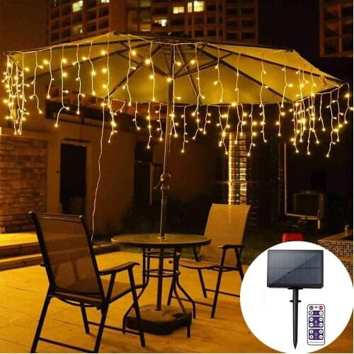 3M/5M LED Solar Icicle String Lights 128/265 LEDs Waterproof Curtain Icicle Lights Christmas Lights for Bedroom Patio Garden
