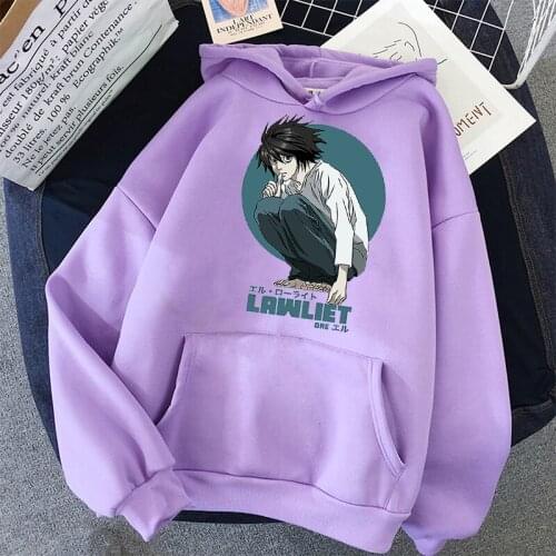 Death Note hoodies Lrw Lawliet anime print unisex student cool sweatshirt Warm Harajuku Street Oversize Korean Couple Hoodies