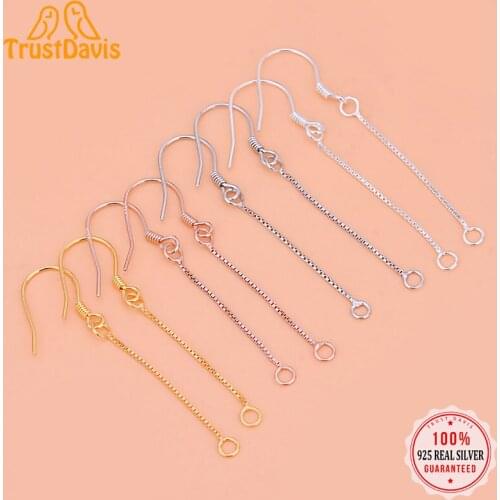 TrustDavis Real 925 Sterling Silver Sweet Box Chain Ear Hook Charm Earring Handmade DIY Accessories Fine Jewelry Wholesale HY053