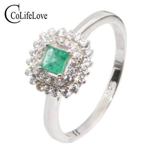 Vintage silver emerald ring for wedding 3 mm * 3 mm natural SI grade emerald jewelry 925 sterling silver emerald ring girl gift