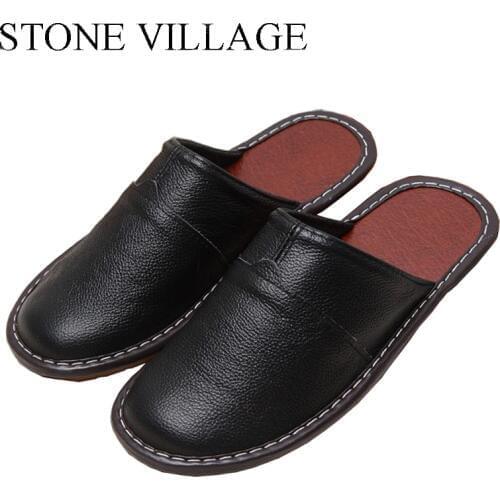 High Quality New Genuine Leather Home Slippers Spring And Autumn Indoor Floor Shoes Couple Thick Non-Slip Men Women Slippers
