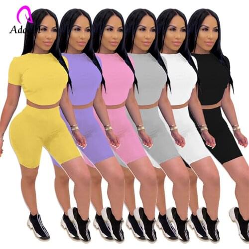 Solid Two Piece Set Women Backless Lace Up New 2020 Summer Trendy Short Sleeve Crop Top Biker Shorts Women Tracksuit Home Suits