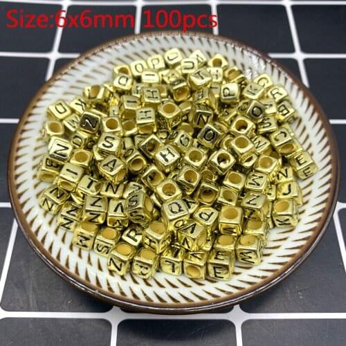 100pcs 6x6mm Mixed Letter Acrylic Beads Round Flat Alphabet Digital Cube Loose Spacer Beads For Jewelry Making Bracelet #12