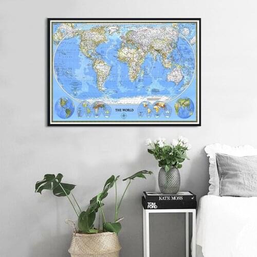 1988 The Retro World Map 84*59cm Canvas Painting Wall Art Posters Sticker Card Living Room Home Decoration Study Supplies