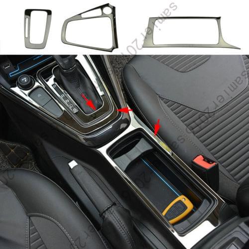 3pcs Steel Gearshift Panel + Cup Holder Panel Cover Trim For Ford Focus 15-2017