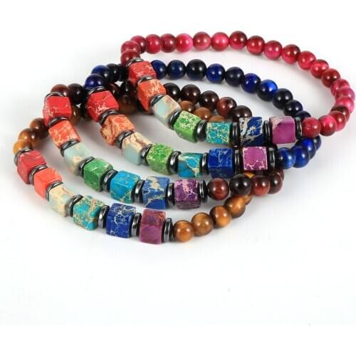 7 Chakra Healing Beaded Bracelet Square Natural Tiger Eye Chakra Beads Bracelet For Women Men Fashion Yoga Jewelry Dropshipping