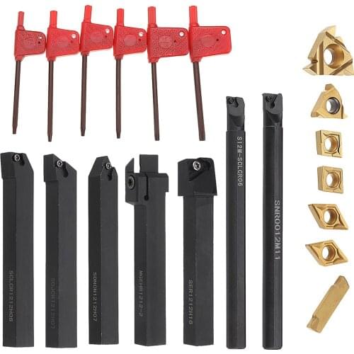 7 Set 12mm Shank 45HRC Lathe Boring Bar Turning Tool Holder Set With Carbide Inserts For Semi-finishing and Finishing Operations
