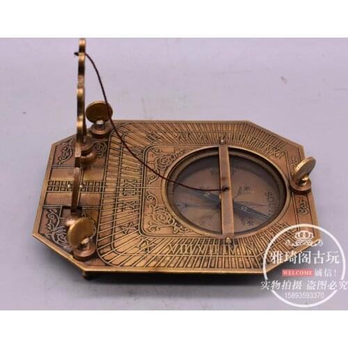 Antique Collection Decoration Compass Compass Antique Brass Nautical Sundial Compass Business Gift Wooden Box Sundial