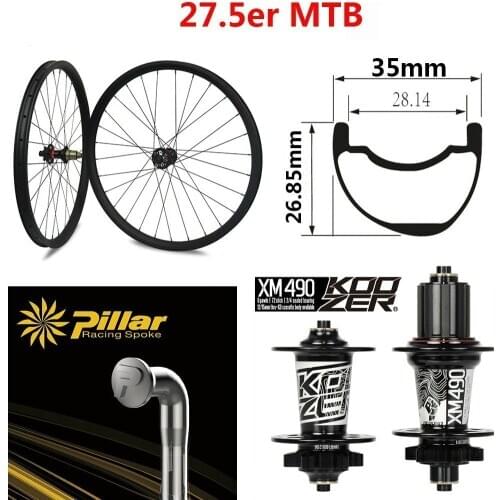 27.5er MTB Wheelset Hookles/Asymmsetric Mountain Bike Carbon Wheel Match Koozer XM 490 Hub And Pillar Spoke 650B 35*26.85mm Rim