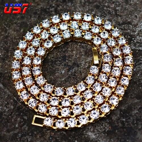 US7 5MM Bling Iced Out Rhinestones 1 Row Tennis Chain Necklaces Gold Black Color Trendy Hip Hop Necklaces For Men&Women Jewelry