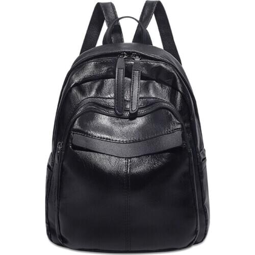 Black Leather Backpack Casual Travel Daypack Multipurpose Fashion Bag for Women and Ladies
