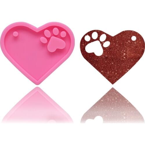 DIY Mirror Epoxy Heart Shaped Bear Paw Keychain Pendant Mold Handmade Keychain Jewelry Pendant Material Jewelry Silicone Mold
