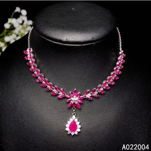 KJJEAXCMY Fine Jewelry 925 Sterling Silver inlaid Natural ruby Female Pendant Necklace elegant Support test
