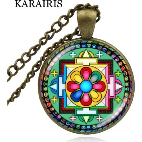 KARAIRIS Fashion New Moon Mandala Necklace Pendant for Women Vintage Om Yoga Art Collier Choker Necklace Sacred Geometry Jewelry