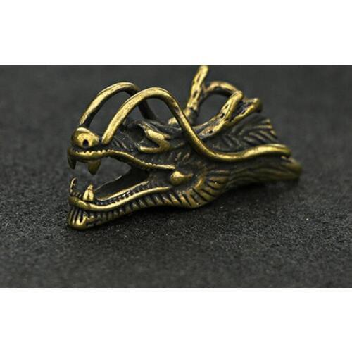 Collectable Chinese Pure Brass Carved Animal dragon head Exquisite Small Pendant Statues