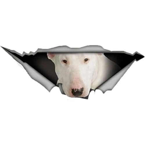 Creative White Bull Terrier Car Sticker 3d Torn Metal Decal Waterproof Reflective Stickers Animal Dog Decal Vinyl,13cm*4cm