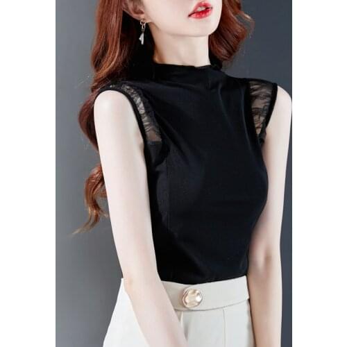 Fashion Black Mesh Sleeveless Vest Women Top Splice Wild Tanks 2020 Camisole Female Thin Vests Summer Shirts Ladies Clothes 3XL