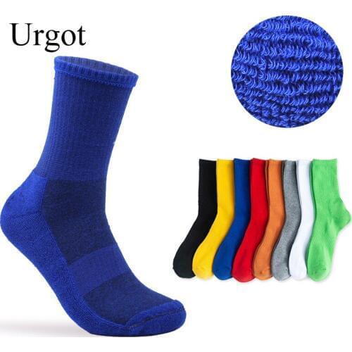 Urgot 5 Pairs Mens Large Size EUR45,46,47 Socks Pure Color Thicked Long Tube Cotton Socks Sports Towel Bottom Casual Terry Sock