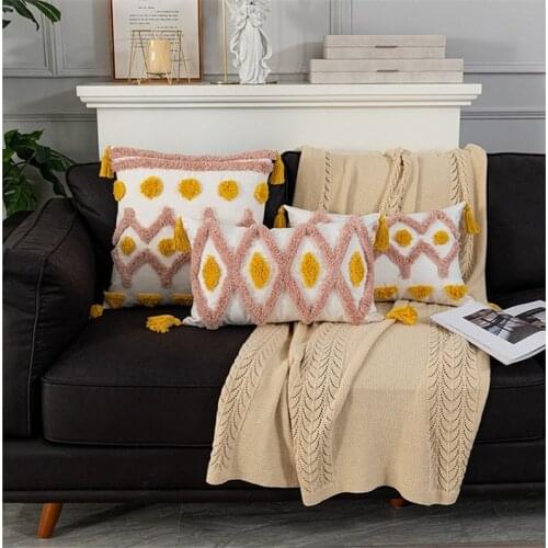 Pink Cushion Cover Lvory Pillow Cover 45x45cm/30x50cm Tassles Pillow Case Boho Style Home Decoration For Sofa Bed Chair Home