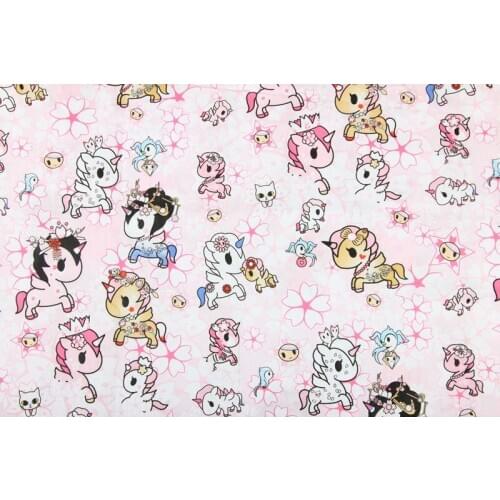 110cm Width Cartoon Cat Unicorn Star Printed 100%Cotton Fabric For Cushion Cover/Diy Handbag/Slipcover/Curtain DIY Sewing