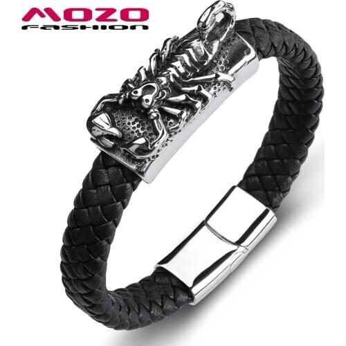 New 2020 Trendy Male Bracelet Leather Scorpions Stainless Steel Simple Bangles Man Collocation Punk Cuff Jewelry