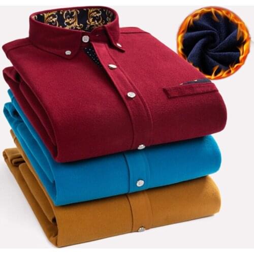 2021 new mens corduroy plus velvet long-sleeved shirt mens autumn winter fashion business casual solid color thickened shirt