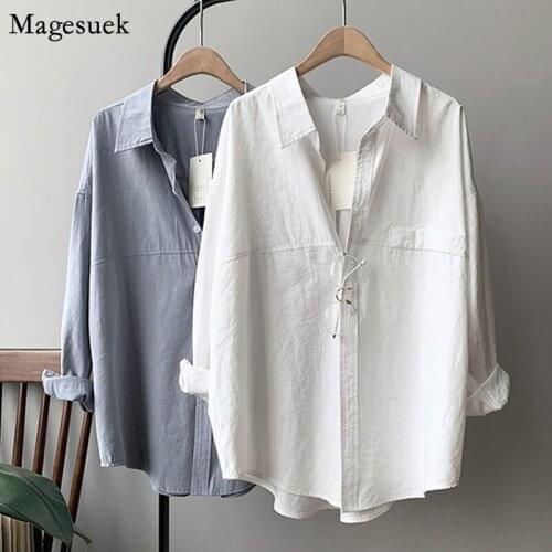 Autumn Causal Cotton Loose Women Blouses Vintage Women Shirts Blusas Korean Long Sleeve Ladies Tops Elegant Blouse Female 12964