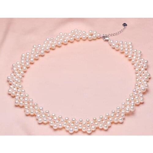 REAL PEARL Fashion Freshwater Pearl Necklace Party Wedding Necklace Handmade Jewelry Choker Womens Necklace