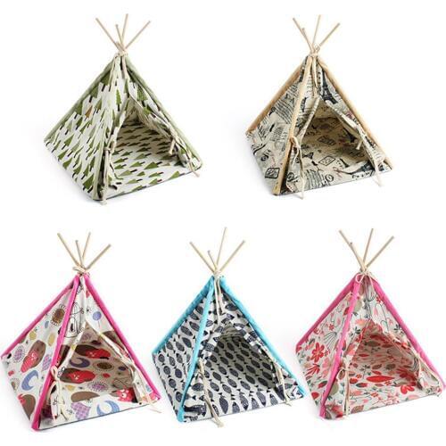 Pet Cats Teepee Kitten Indian Tents Washable Canvas Pet Tent Cat Bed Pet Supplies For Small Pet Dog Cat Tents