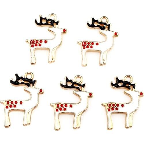 20Pcs/Lot Plated Red Enamel Christmas Deer Charms Making Handmade For Xmas Gift Earrings Jewelry Making