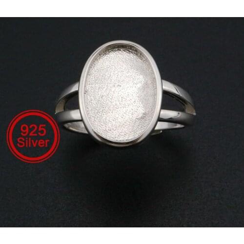 10x14MM Oval Bezel Ring Settings Solid Back Breast Milk Resin 925 Sterling Silver DIY Split Shank Adjustable Ring 1222045